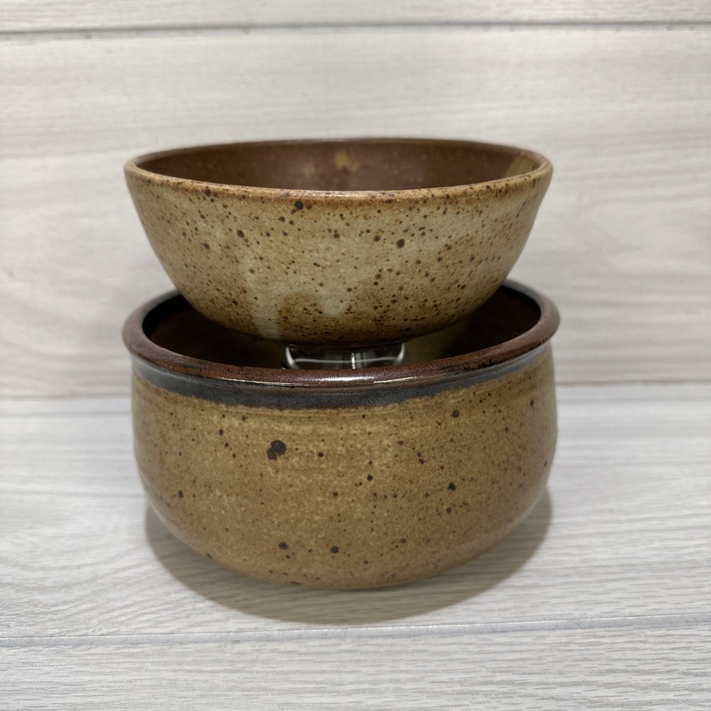 Studio Art Pottery Bowls (Set of 2) 6.5 x 3" & 5.75 x 2.5" Stoneware Signed